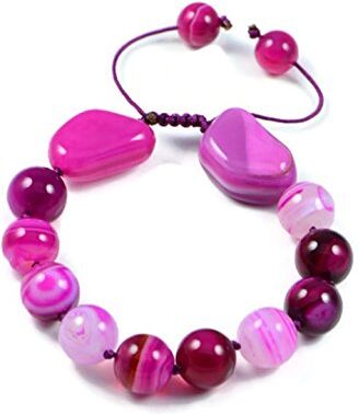 AqBeadsUk Classic Semi-Prezioso 10mm Round 12x18mm Nugget Gemstone Rose Agate Beads 7.5 Pollice Closed 10 Pollici Open Luxury Bracciale Annodato a Mano da Donna