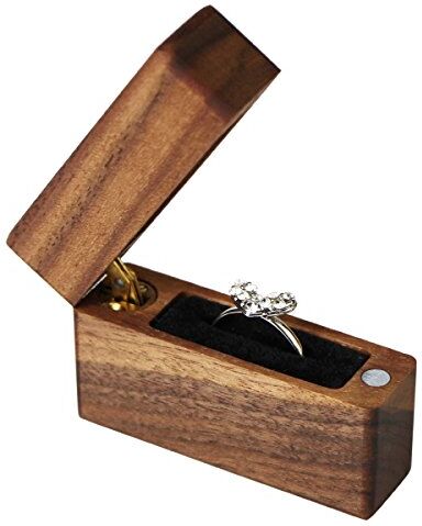 EDGEAM Noce Anello Ring Box Portatile Piccola in Legno Fatto a Mano Alto Anelli Scatola Portagioie per Fidanzamento, Fede Nuziale