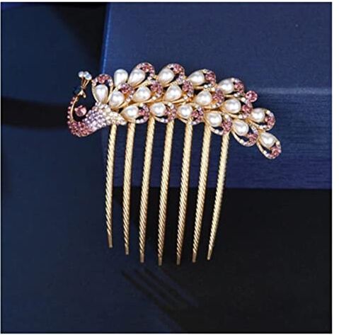 DNCG Peacock Rhinestone Hair Comb Flower Leaf Bridal Crystal Hair Ornaments Jewelry Wedding Elegant Hair Accessories (Color : Purple-01)