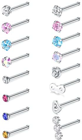 VFUN 20G Piercing Naso Anello Acciaio Inossidabile Donna Uomo Nose Stud Ring Screw Piercing Naso Diamond CZ Nostril Piercing Argento