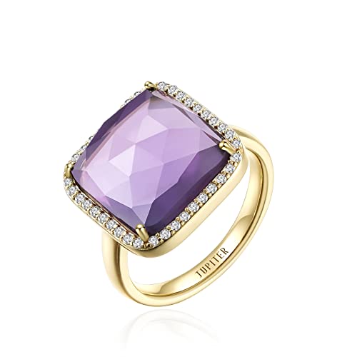 JUPITER Anello di pietra di ametista naturale quadrato, anello viola fatto a mano, anello di pietre preziose di promessa dell'anniversario (R-0476FEB-G7)