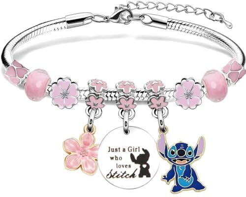 Zaloife Braccialetto Ciondolo Del Fumetto, Bracciale Dell'Acciaio Inossidabile, Bracciale Delle Ragazze, Rosa, Bracciale Dell'Amicizia Dei Bambini, Natale/San Valentino/Compleanno/Regalo Di Capodanno