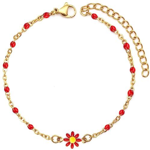 YeGieonr Bracciale Donna Margherita Fiore, Placcato Oro 18K Acciaio Inossidabile Colorato Y2k Bracciali, Personalizzati Gioielli Regalo per Donna e Ragazze