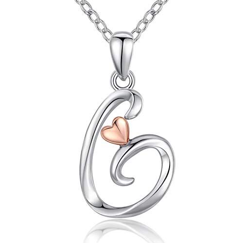 CELESTIA Donna Collana Iniziali Lettera G, Alfabeto e Cuore Ciondolo Gioielli di Argento Sterling 925 e Oro Rosa