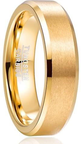 NUNCAD Anelli da Donna Uomo Anello Unisex Placcato in Oro, Anello in Tungsteno 6mm di Fidanzamento Anelli di Amicizia e Anelli da Partner, Taglia 13.25