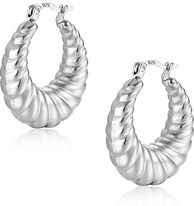 Ash Orecchini a Cerchio Grossi in Argento Sterling 925, Piccoli Orecchini a cerchio spessi in argento per donne, cerchietto earrings Ipoallergenici Moda Gioielli Regalo per Donna e Ragazze