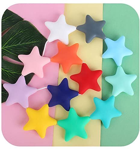 Generic 10 perline in silicone a forma di stella, colori misti, perline colorate a forma di stella, perline distanziali sfuse in silicone per portachiavi, bracciali, collane, gioielli fai da te, colore