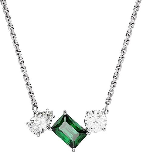 Mesmera Collana Pendente, con ZirconiaSwarovski a Taglio Misto, Chiusura a Moschettone, Placcatura in Tonalità Rodio, Verde