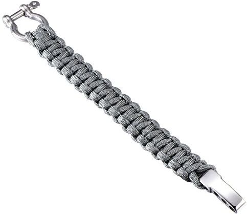 DonDon Uomo Bracciale Paracord di Sopravvivenza Bracciale Intrecciato Outdoor Acciaio Inossidabile Grigio