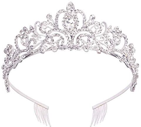 Didder Diadema con strass, per donne e ragazze, stile elegante da principessa, con pettinini, cerchietto da donna, per matrimoni, balli scolastici e feste di compleanno, colore: argento