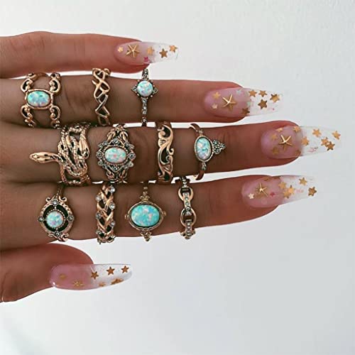 Jovono Boho Set di anelli di cristallo Set di anelli impilabili in oro con strass Set di anelli di serpente midi per le nocche Set di gioielli per donne e ragazze (11 pezzi) (set-001)