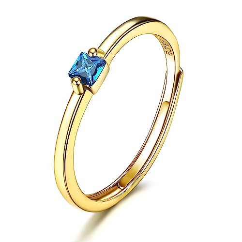 JeweBella Anello Argento 925 Donna Elegante Quadrato Zirconia Cubic Anello Minimalista Anello Donna Regolabile Rosso/Blu/Verde