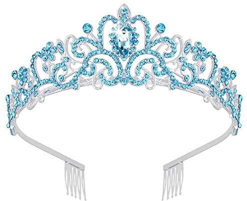 Didder Diadema argentato con strass blu, per donne e ragazze, stile elegante da principessa, con pettinini, cerchietto da donna, per matrimoni, balli scolastici e feste di compleanno