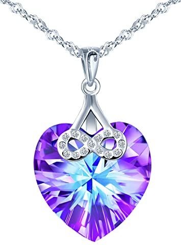 INFINIONLY Collana cuore di cristallo da donna e ragazza, Collana in argento 925, Ciondolo cuore, Pendente in cristallo cuore dell'Oceano, con mini simbolo dell'infinito, catena da 45cm, viola chiaro