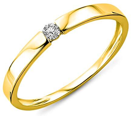 MIORE Anello Donna Solitario Anello di Fidanzamento Diamante taglio brillante Ct 0.05 en Oro Bianco/Oro Giallo 9 Kt / 375 (Giallo, 8)