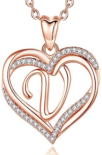 INFUSEU Collana Iniziale, Doppio Cuore V Oro Rosa Ciondolo Lettera Catena da 20 Pollici Cubic Zirconia CZ Gioielli Personalizzati Per Donne Donne Signore