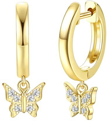 ADRAMATA Orecchini Donna Argento 925 Orecchini, Orecchini a Farfalla   Fulmine Placcati in Oro 14k, Ipoallergenici Orecchini Pendenti con Zirconi, Regalo per Donna,BG