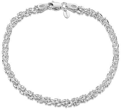 Amberta Bracciale da Donna in Argento Sterling 925 Lunghezza 20 cm: Sfere Perline Effetto Diamantato 3.5 mm