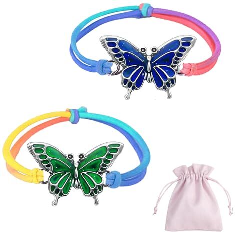 Sugeru ®Pony Braccialetti Bambina-2 Pezzi,Braccialetti Amicizia Bambini che cambia colore,Bracciale Arcobaleno Cavalli,Bracciale Good Friend,per la Sorella,Migliore Amica,Compleanno,Natale (Farfalla)