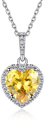 ChicSilver Collana Pendente Donna Cuore Piccolo in Argento Sterling 925 con Zirconi Brillanti Pietra Nascita 12 Mese Mesi Catenina Catena Regolabile Gioiello alla moda Novembre Topazio Giallo