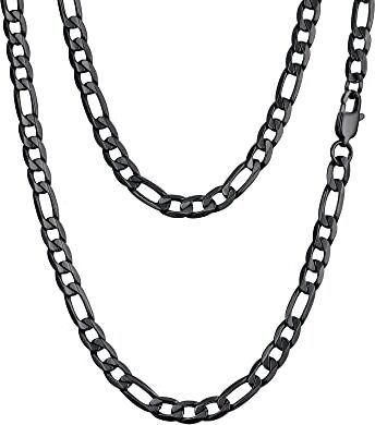 PROSTEEL Collana da uomo catena figaro 65 cm nero acciaio inossidabile confezione regalo 6 mm di larghezza