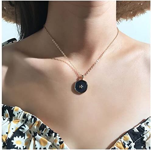 Dervivea Boho Rotonda Smalto Moneta Ciondolo Collana Piccola Stella Collana Girocollo Nero Moneta Collana Vintage Resina Nera Moneta Girocollo Gioielli Per Le Donne E Le Ragazze