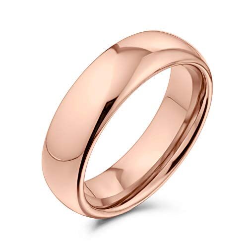 Bling Jewelry Semplice Cupola Coppie Titanio Wedding Band Anello Placcato Oro Rosa Per Gli Uomini Per Le Donne Comfort Fit 6Mm