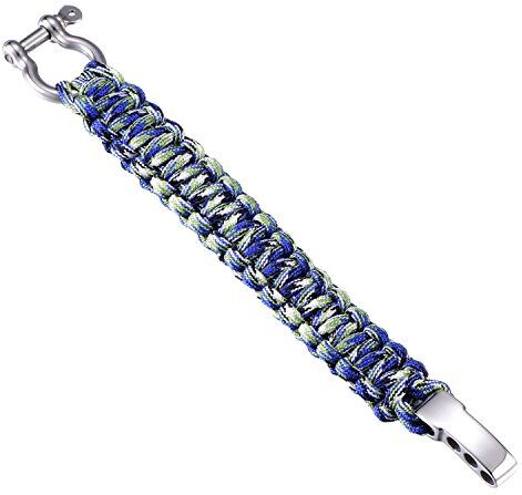 DonDon Uomo Bracciale Paracord di Sopravvivenza Bracciale Intrecciato Outdoor Acciaio Inossidabile Blu-Verde Chiaro