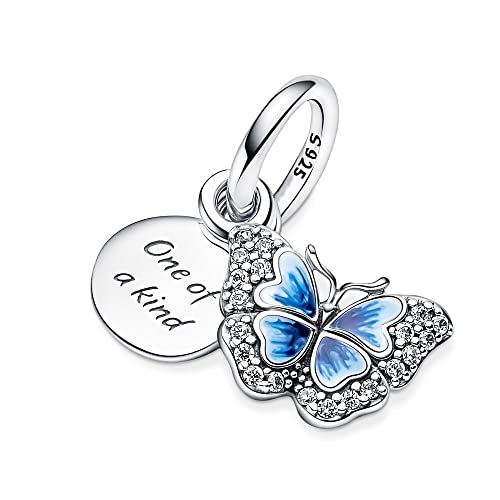 BEEUVIP Farfalla blu penzola Charm per bracciali, ciondoli in argento 925, perline per collane, per la festa della mamma, compleanno, regalo di Natale
