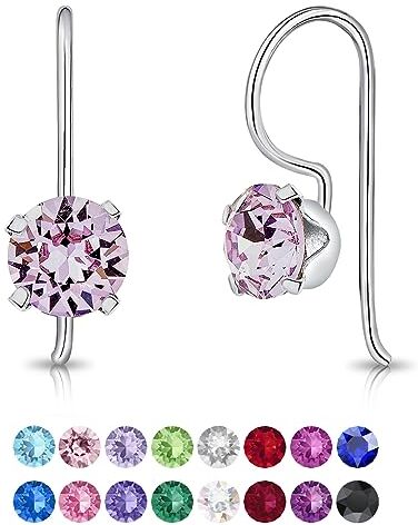 DTPsilver ® Orecchini Donna Argento 925 con Cristalli Swarovski® Elements Orecchini Pendenti Donna Orecchini Punto Luce Diametro 6 mm Orecchini Violetti