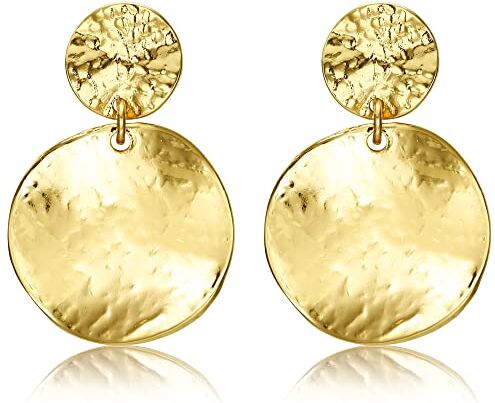 ADRAMATA Orecchini a Clip per Donna Orecchini Pendenti a Clip in Oro Grande Orecchini Pendenti con Goccia d'Acqua Rotondi Orecchini Geometrici Martellati Opachi Oro Orecchini Pendenti Non Piercing