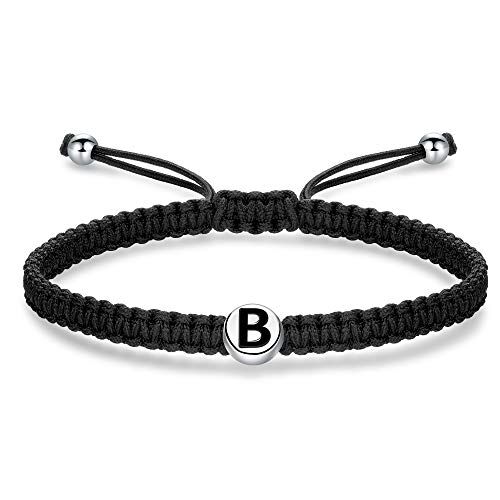 J.Endéar Bracciale Iniziale B per Donna Uomo Argento 925 Bracciale Lettera Bracciale Fatto a Mano con Filo Intrecciato Bracciale Nero