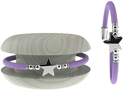 Too Late Bracciale Donna TOOLATE Caucciù con Strass e Charm, Bracciale Macaron Mignon Gioiello con Charm Cuore Stella Portafortuna 100% Made in Italy (star, lilla)