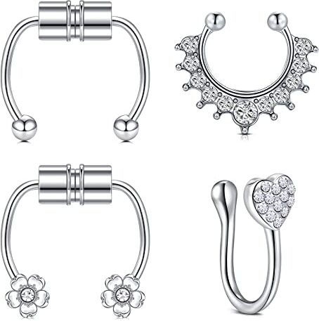 AceFun Septum Finti Finto Piercing Naso Faux Piercing Nnaso Finto Acciaio Chirurgico Horseshoe Piercing Septum Cerchio per Anello al Naso nasino Clip Anello da Naso Piercing Naso Acciaio