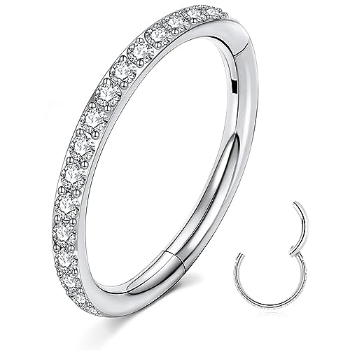 ESHIONER Piercing Naso Anello G23 Titanio Ipoallergenico Anelli Piercing Naso Orecchino Helix Septum Conch Piercing Nostril Trago CZ Orecchini Oro Argento Daith Finto Clip Donna Uomo 10MM 16G