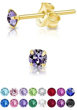 DTPsilver Orecchini Viola Tanzanite Punto Luce Argento 925 Placcato Oro Orecchini Swarovski Punto Luce 3 mm Orecchini Colorati Orecchini Brillantini Punti Luce Oro Giallo