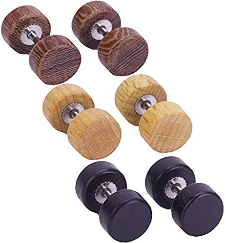 FBNDFUI5DVBU 3 paia di orecchini a bilanciere set di orecchini in legno finto plugs falso tunnel orecchini in legno tondi falso legno plug orecchini bio uomo e donna, Legno