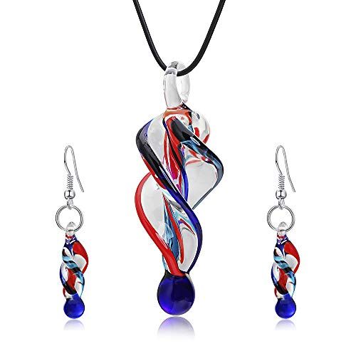 Aituo Set di orecchini con collana di smalti colorati ispirati al design di Murano (Blu)