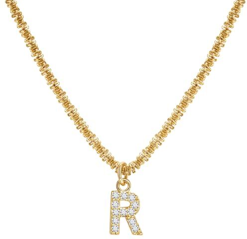 Joo&Rind Collana con ciondolo iniziale in oro Collane francesi con diamanti brillanti Lettera A-Z Collana in oro 18K Catene per collane ipoallergeniche Gioielli da donna e ragazza