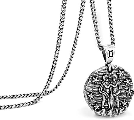 Speroto Collana Zodiaco Costellazione Regalo per Amici Famiglia Oroscopo Astrologia Collana in Acciaio Inossidabile Collana con Ciondolo in Rilievo per Uomo Donna (Gemelli)