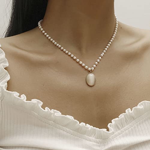 TseenYi Collana Girocollo Di Perle Collana D'oro Opale Ciondolo Collana Di Perle Vintage Collana Di Perle Collana Da Sposa Catena Gioielli Per Donne E Ragazze Regali