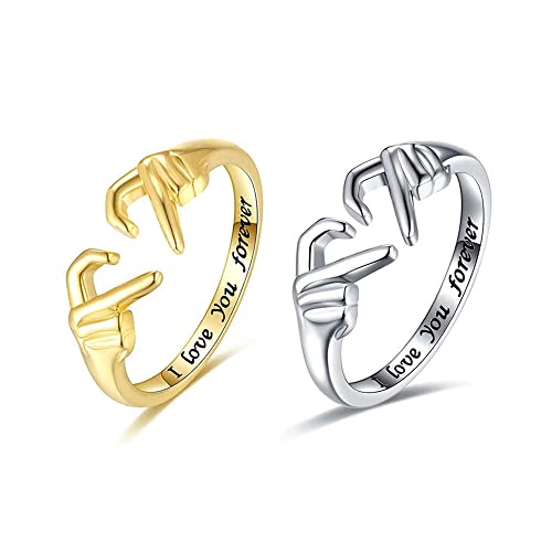 QKEPCY 2 Pezzi Anello Abbraccio Sterling 925 Anello Love Hug Anello Regolabile Anelli Anello Cuore Donna Anniversario Matrimonio Promessa Sposa Bande Anello Donna Regolabile