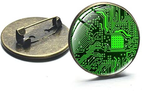 YBRAG Personalità Computer Major Spilla Computer Circuit Board Immagine Vetro Cabochon Metallo Spille Pulsante Giacche Zaino Distintivi