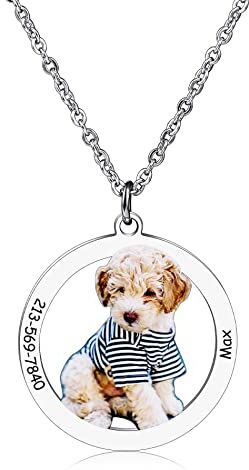 OTXIXTO Personalizzata Foto Collana Acciaio Inossidabile Gatto Cane Immagine Colore Ciondolo a Forma di Rotondo Regali Personalizzati per Donne/Uomini/Amante Degli Animali Domestici