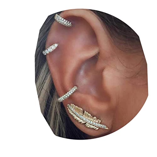 Jovono , Set di orecchini alla moda con diamanti sintetici a forma di foglia, per donne e ragazze