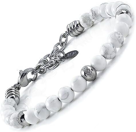 10:10 Bracciale Uomo Donna Con Pietre Naturali di Aulite da 6 mm, Beads In Acciaio Inossidabile Diamantati, bracciale molto resistente prodotto in Italia.