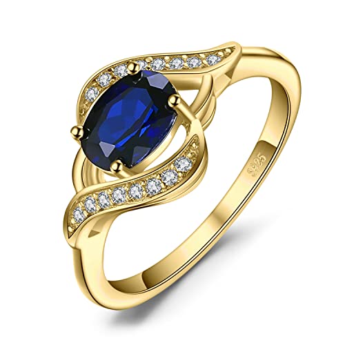 JewelryPalace Anello Solitario Donna Argento con Creato Zaffiro Blu, Anelli Donna Argento 925 con Pietra a Taglio Ovale, Semplice Fedina in Oro Anelli Anniversario Set Gioielli Donna 14.5