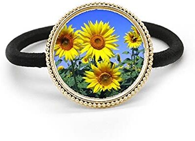 Bestchong Sunshine Flowers Girasoli Blu Cielo Argento Metallo Capelli Tie E Fascia Di Gomma Copricapo