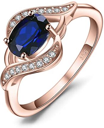 JewelryPalace Anello Solitario Donna Argento con Creato Zaffiro Blu, Anelli Donna Argento 925 con Pietra a Taglio Ovale, Semplice Fedina in Oro Rosa Anelli Anniversario Set Gioielli Donna 21