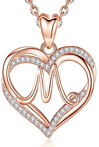 INFUSEU Collana con Lettera in Oro Rosa per Donna, M Ciondolo Cuore Iniziale Senza Collo Cubic Zirconia CZ Gioielli Regali di Compleanno Romantici per Lei, Catena da 20 Pollici